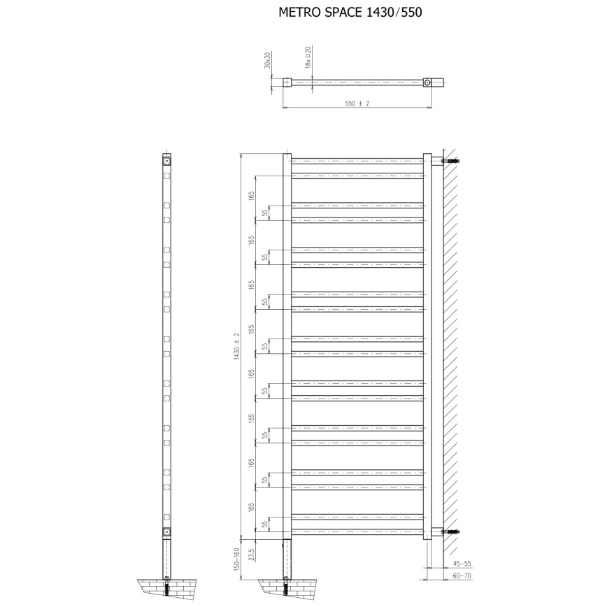Sapho - Vonios radiatorius METRO SPACE 525W 55x143 cm matinė juoda