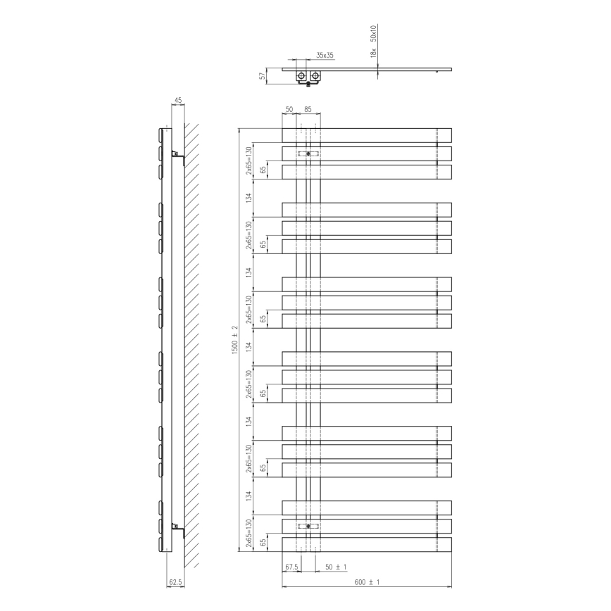 Sapho - vonios radiatorius SILVANA 680W/230V 60x150 cm baltas