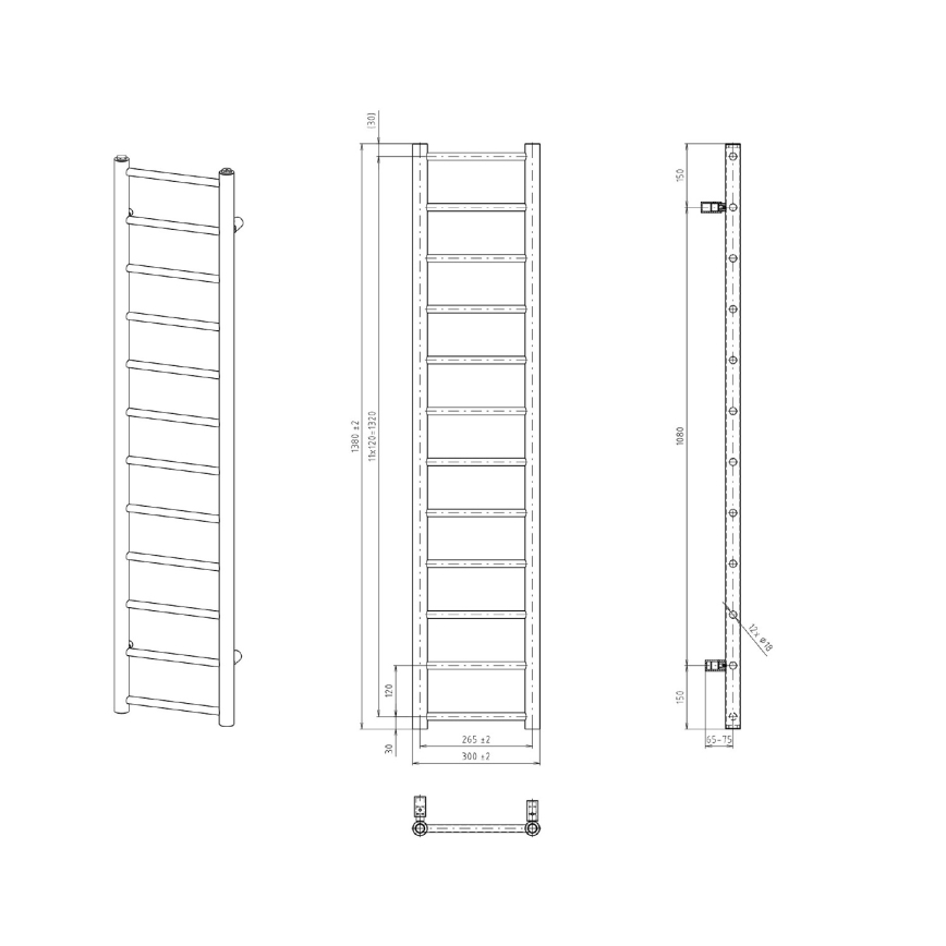 Sapho - vonios rankšluosčių radiatorius DINA 278W 30x138 cm baltas