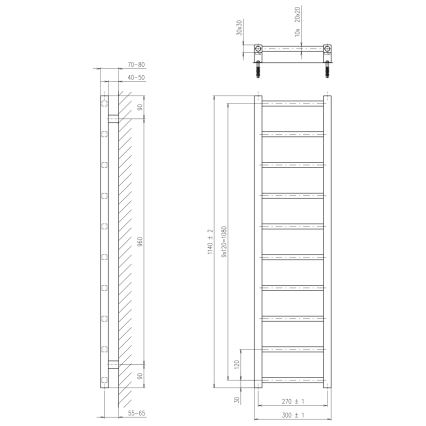 Sapho - vonios rankšluosčių radiatorius METRO LIGHT 114x30 cm blizgus chromas