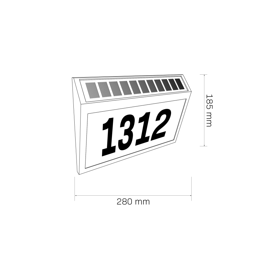 Saulės energija įkraunamas LED namo numeris NUMERO LED/3,7V 6000K 1200 mAh IP44 juoda