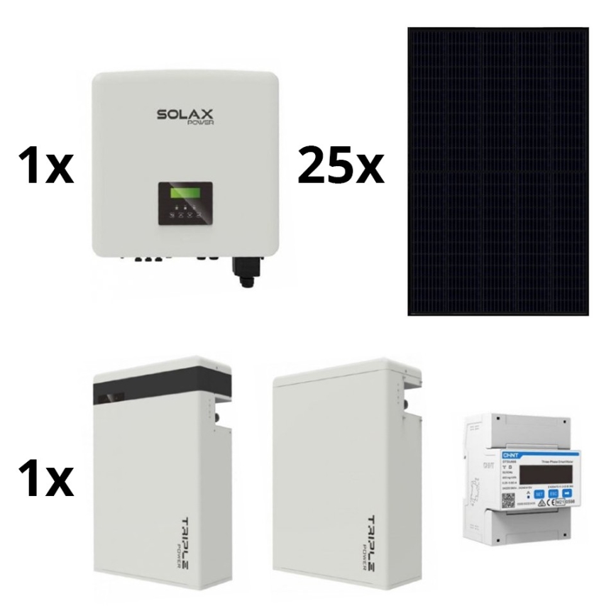 Saulės energijos rinkinys: SOLAX Power - 10kWp RISEN Full Black + 15kW SOLAX keitiklis 3p + 11,6 kWh baterija V2