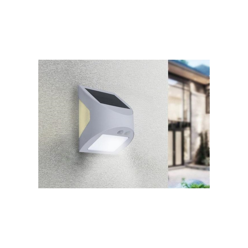 LED saulės sieninis šviestuvas su jutikliu LED/3W/3,7V 3000/4000K 1200 mAh IP54 baltas