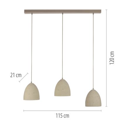 Schöner Wohnen 12541-42 - Pakabinamas šviestuvas TRAVENTA su laidu 3xE27/40W/230V, betoninis