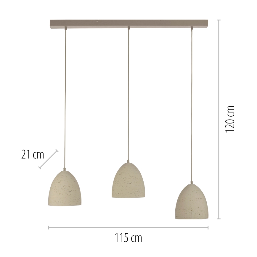 Schöner Wohnen 12541-42 - Pakabinamas šviestuvas TRAVENTA su laidu 3xE27/40W/230V, betoninis