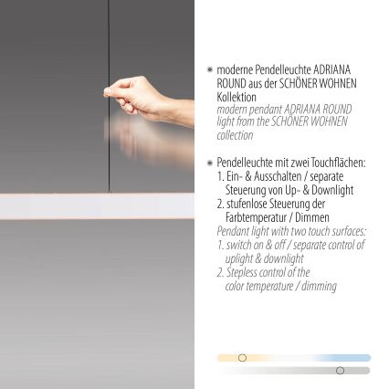 Schöner Wohnen 12577-16 - LED dimeriuojamas pakabinamas šviestuvas ant laido ADRIANA ROUND 2xLED/24W/230V 2700/3000/3500/4000/5000K 160 cm balta