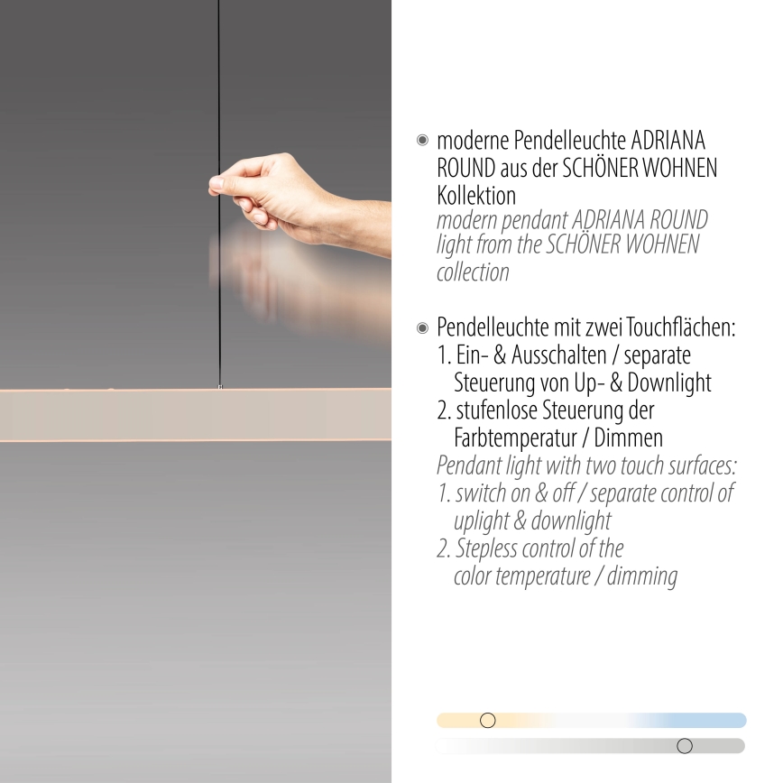 Schöner Wohnen 12577-39 - Dimeriuojamas LED pakabinamas šviestuvas ant laido ADRIANA ROUND 2xLED/24W/230V 2700/3000/3500/4000/5000K 160 cm pilka