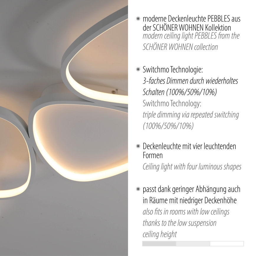 Schöner Wohnen 14039-16 - Dimeriuojamas lubinis LED šviestuvas PEBBLES LED/35,5W/230V balta