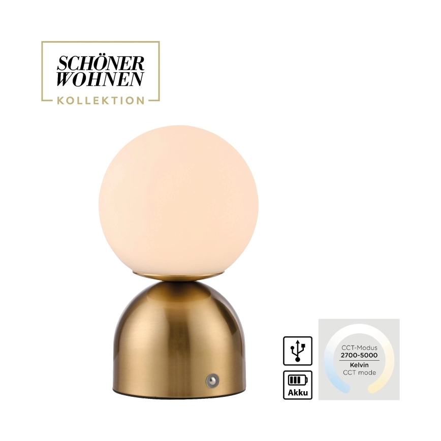 Schöner Wohnen 19218-12 - LED reguliuojama jutiklinė įkraunama stalinė lempa RUDI LED/1,2W/5V 3000-6000K 1200 mAh auksinė