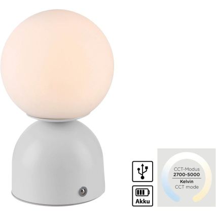 Schöner Wohnen 19218-16 - LED reguliuojama jutiklinė įkraunama stalinė lempa RUDI LED/1,2W/5V 3000-6000K 1200 mAh balta