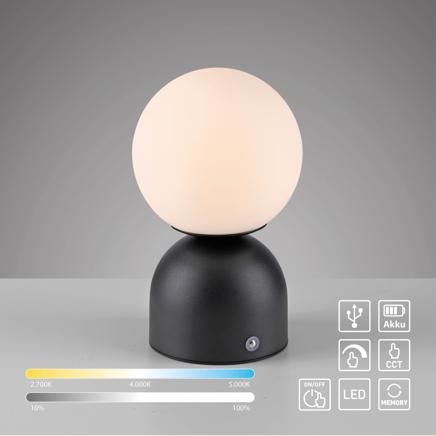 Schöner Wohnen 19218-18 - LED reguliuojama jutiklinė įkraunama stalinė lempa RUDI LED/1,2W/5V 3000-6000K 1200 mAh juoda