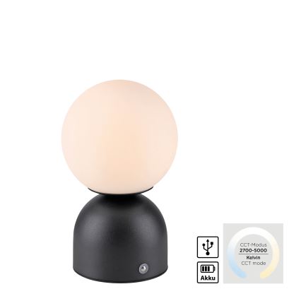 Schöner Wohnen 19218-18 - LED reguliuojama jutiklinė įkraunama stalinė lempa RUDI LED/1,2W/5V 3000-6000K 1200 mAh juoda