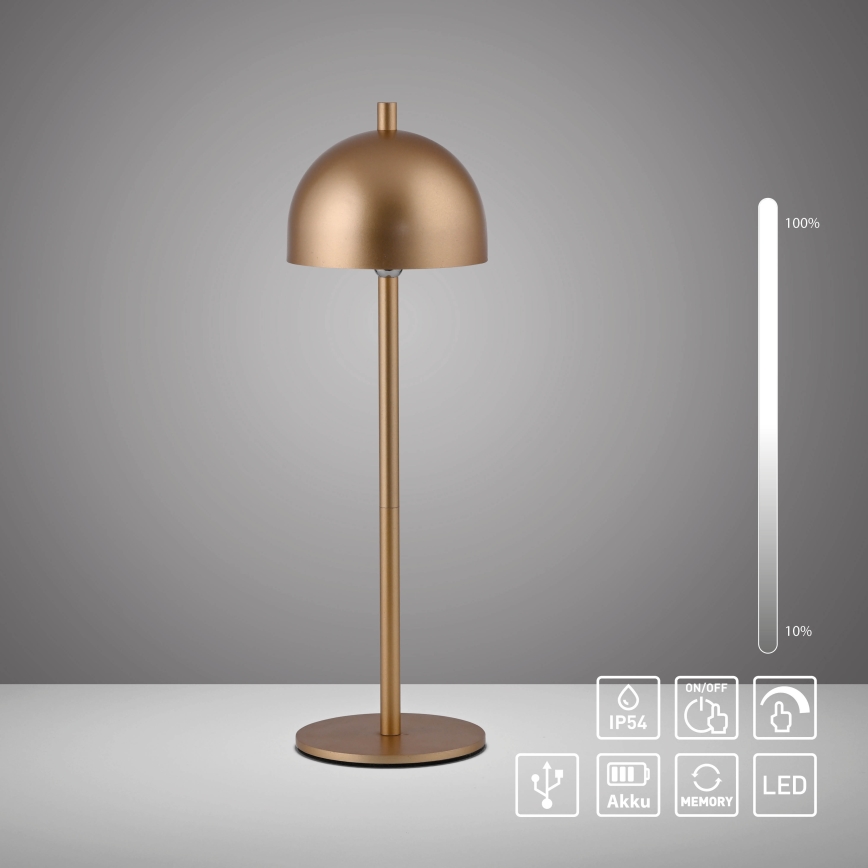 Schöner Wohnen 19244-12 - reguliuojama jutiklinė įkraunama lauko stalo lempa BELLIS LED/2,5W/5V 2600 mAh IP54 auksinė