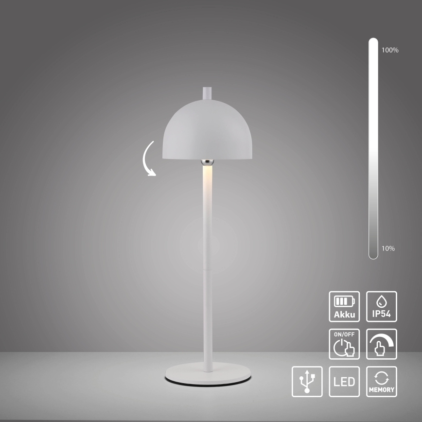 Schöner Wohnen 19244-16 - LED reguliuojamo ryškumo lietimu valdomas įkraunamas lauko stalinis šviestuvas BELLIS LED/2,5W/5V 2600 mAh IP54 balta