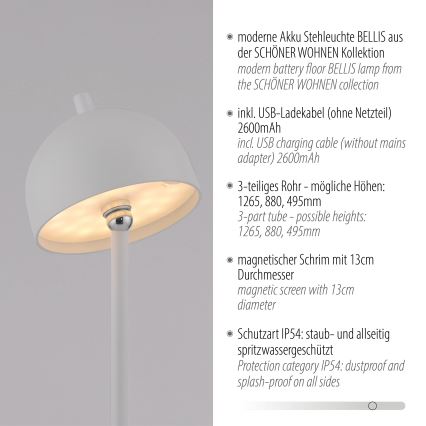 Schöner Wohnen 19245-16 - LED reguliuojamo ryškumo jutiklinė įkraunama lauko pastatoma lempa BELLIS LED/2,5W/5V 2600 mAh IP54 balta