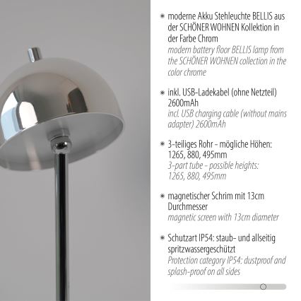 Schöner Wohnen 19245-17 - Jutiklinė, šviesumą reguliuojanti įkraunama lauko pastatoma lempa BELLIS LED/2,5W/5V 2600 mAh IP54 blizgus chromas
