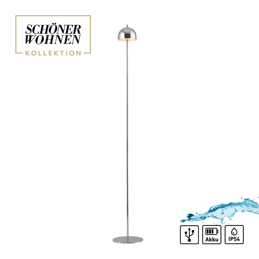 Schöner Wohnen 19245-17 - Jutiklinė, šviesumą reguliuojanti įkraunama lauko pastatoma lempa BELLIS LED/2,5W/5V 2600 mAh IP54 blizgus chromas