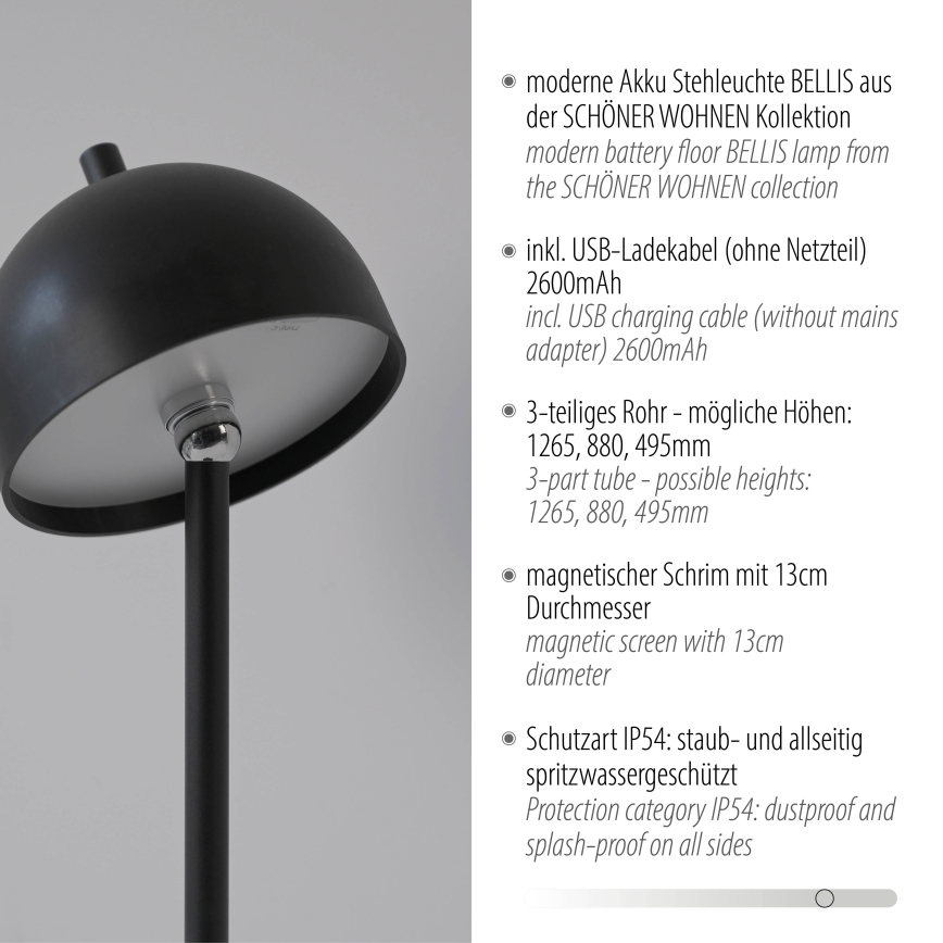 Schöner Wohnen 19245-18 - LED jutiklinis, reguliuojamo ryškumo, įkraunamas lauko toršeras BELLIS LED/2,5W/5V 2600 mAh IP54 juoda