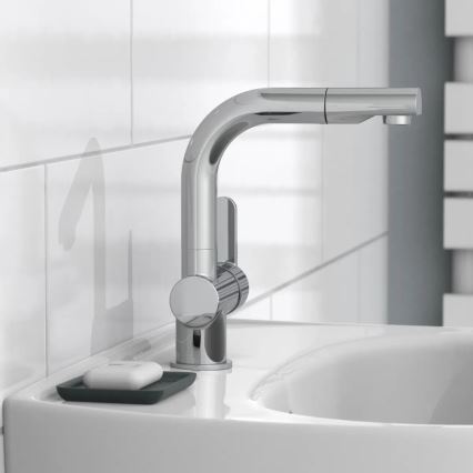 Schütte 79710 - Virtuvinis maišytuvas LONDON su ištraukiama purškimo galvute, blizgus chromas