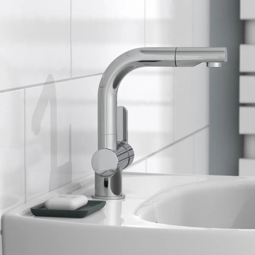 Schütte 79710 - Virtuvinis maišytuvas LONDON su ištraukiama purškimo galvute, blizgus chromas