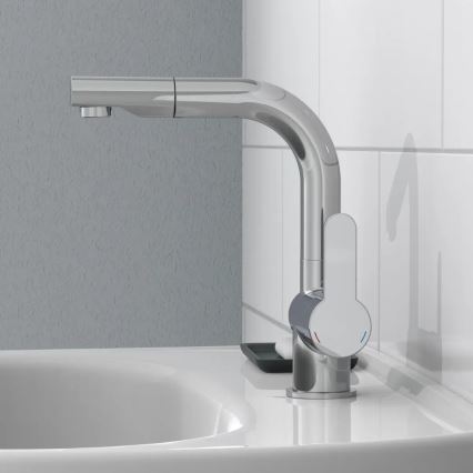 Schütte 79710 - Virtuvinis maišytuvas LONDON su ištraukiama purškimo galvute, blizgus chromas