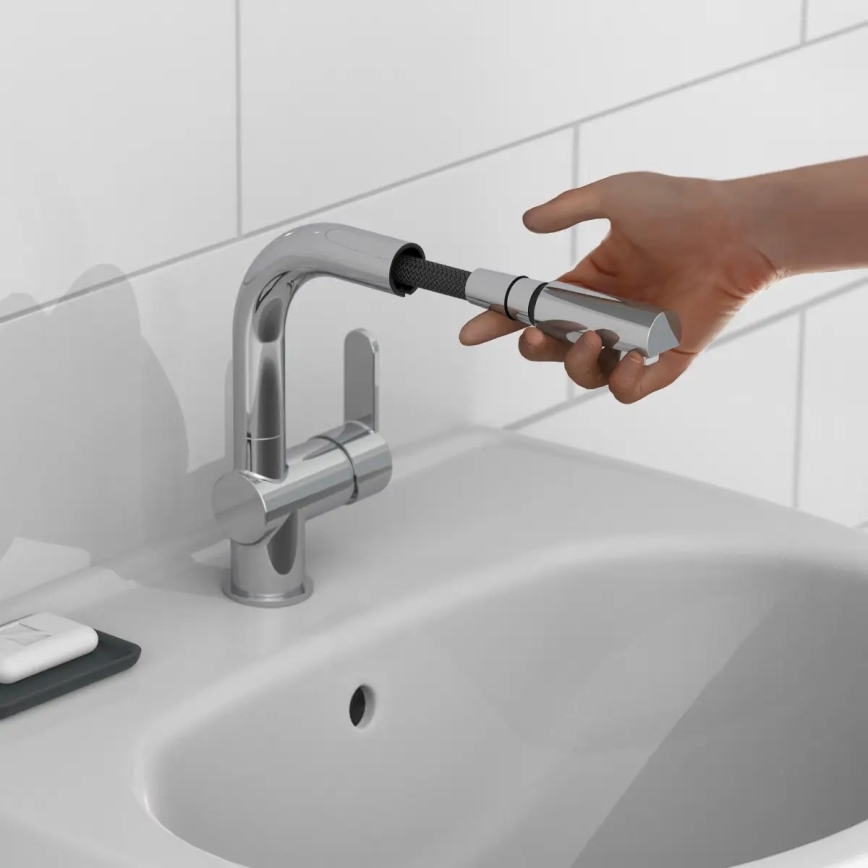 Schütte 79710 - Virtuvinis maišytuvas LONDON su ištraukiama purškimo galvute, blizgus chromas