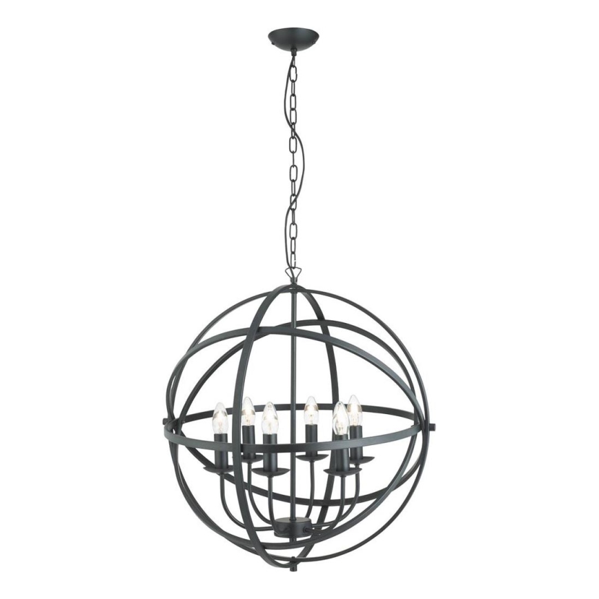 Searchlight - Pakabinamas šviestuvas ant grandinės ORBIT 6xE14/60W/230V juodas