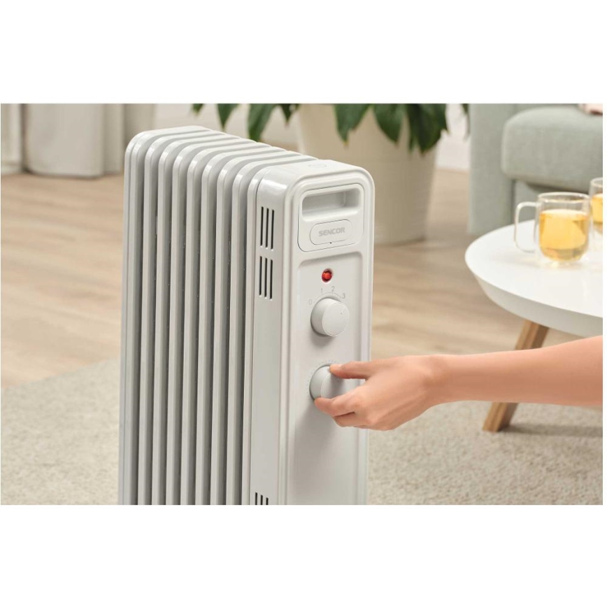Sencor - 9 segmentų aliejinis radiatorius, 800/1200/2000 W, 230 V, baltas
