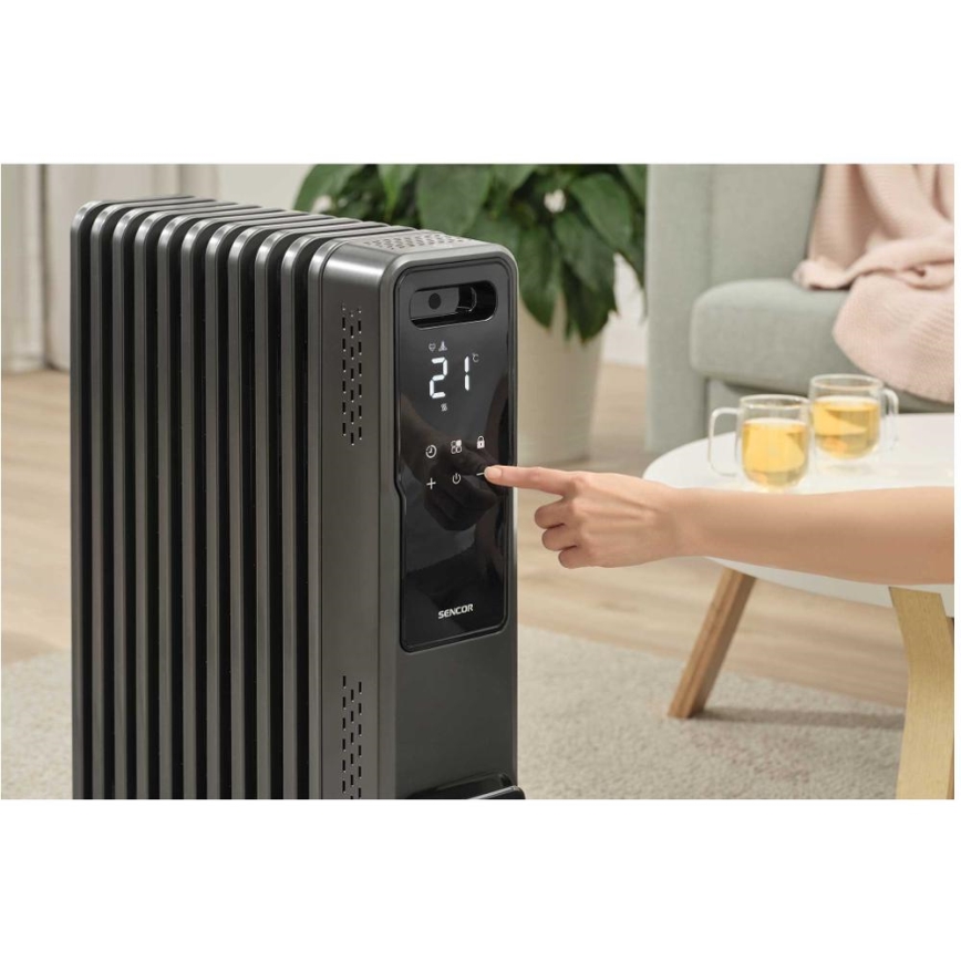 Sencor - aliejinis radiatorius, 11 sekcijų, 1000/1200/2400 W, 230 V, Wi-Fi, juodas