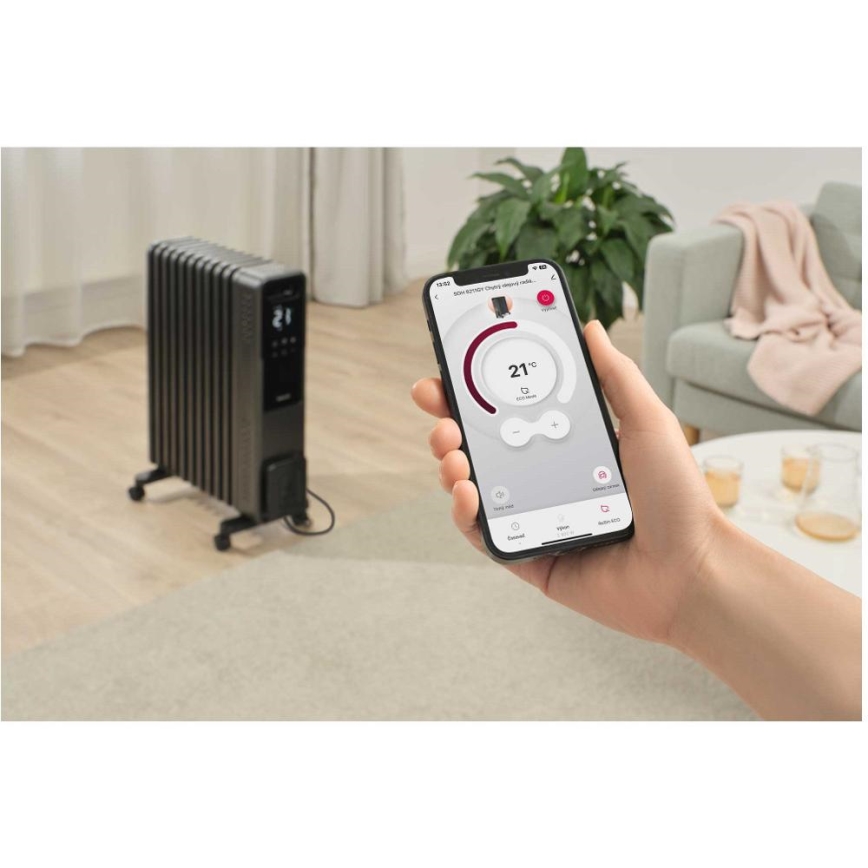 Sencor - aliejinis radiatorius, 11 sekcijų, 1000/1200/2400 W, 230 V, Wi-Fi, juodas