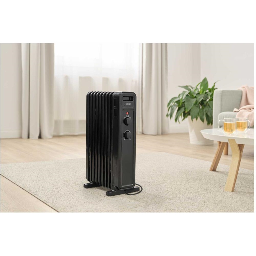 Sencor - Aliejinis radiatorius su 9 mentėmis 800/1200/2000W/230V juodas
