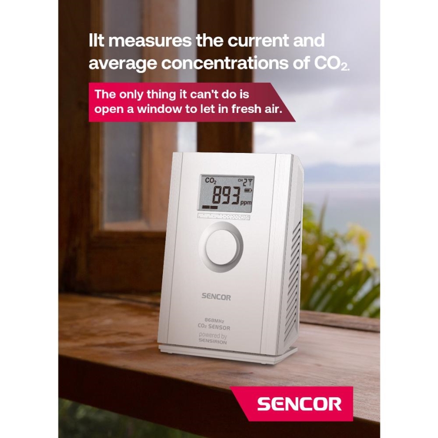 Sencor - Belaidis anglies dioksido jutiklis 5V/3xAA 2000 mAh
