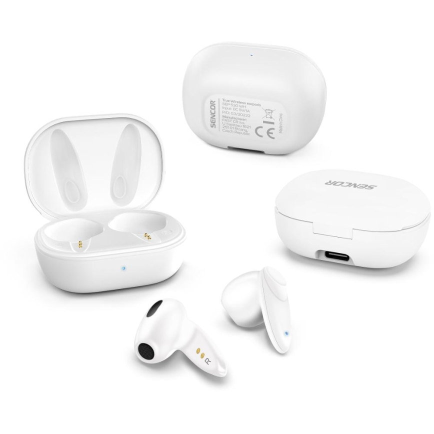 Sencor - Belaidis earphones 230 mAh + 2x 25 mAh IPX4 balta