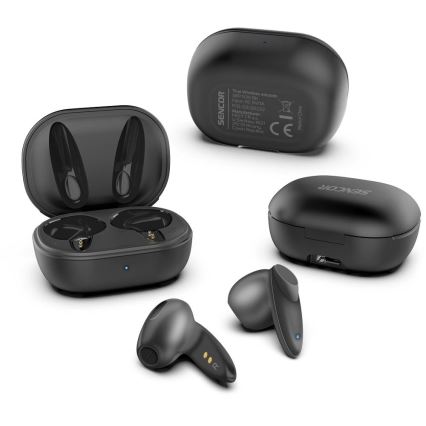 Sencor - Belaidis earphones 230 mAh + 2x 25 mAh IPX4 juoda