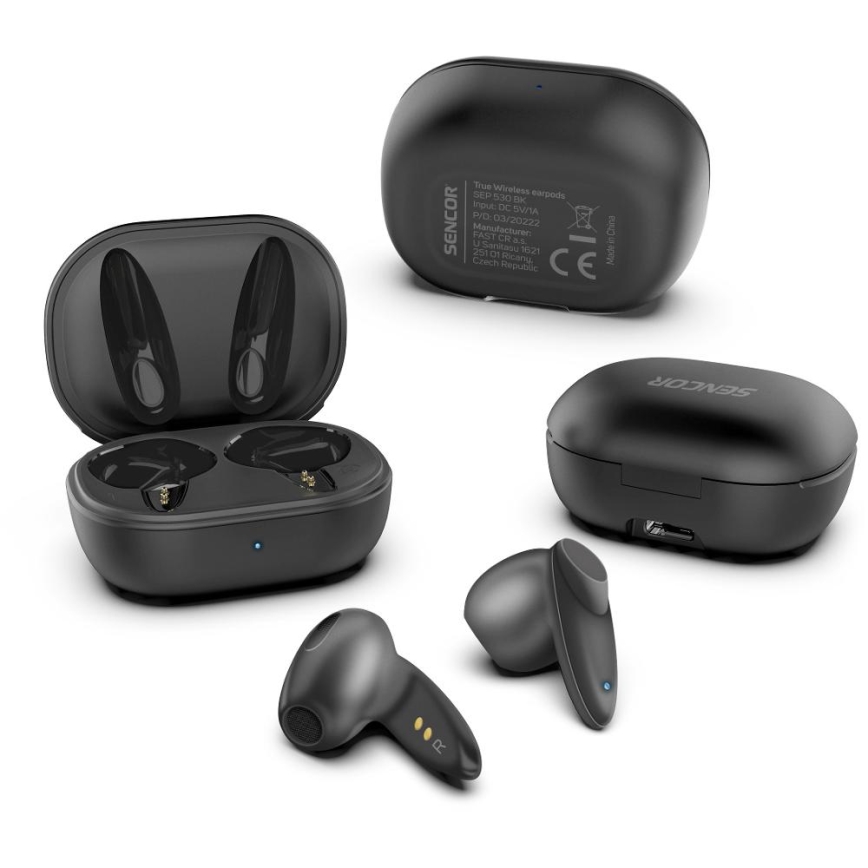 Sencor - Belaidis earphones 230 mAh + 2x 25 mAh IPX4 juoda