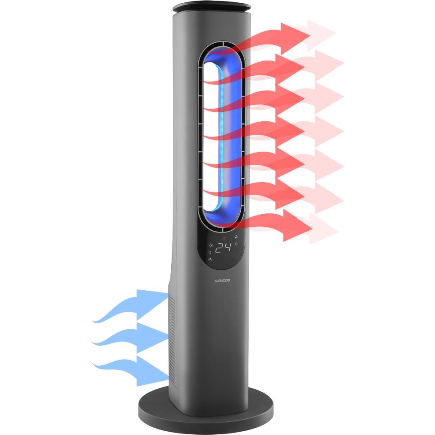 Sencor - Bokštinis keraminis ventiliatorius be mentelių 1200/2000W/230V antracitas + nuotolinis pultas