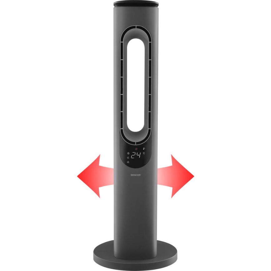 Sencor - Bokštinis keraminis ventiliatorius be mentelių 1200/2000W/230V antracitas + nuotolinis pultas