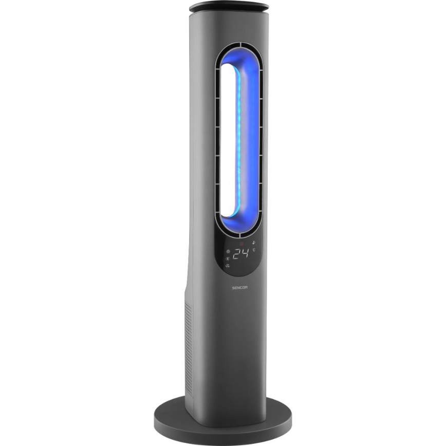 Sencor - Bokštinis keraminis ventiliatorius be mentelių 1200/2000W/230V antracitas + nuotolinis pultas