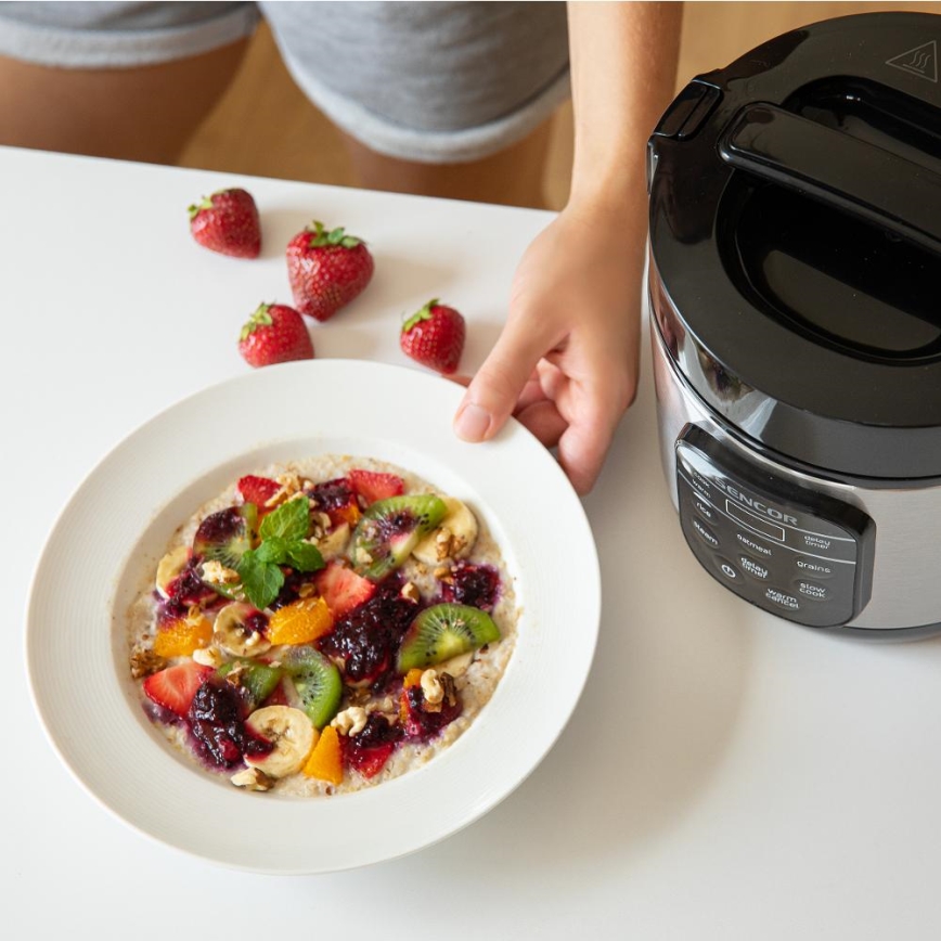 Sencor - daugiafunkcinė ryžių viryklė 350 W/230 V 0,6 l nerūdijančio plieno/juoda