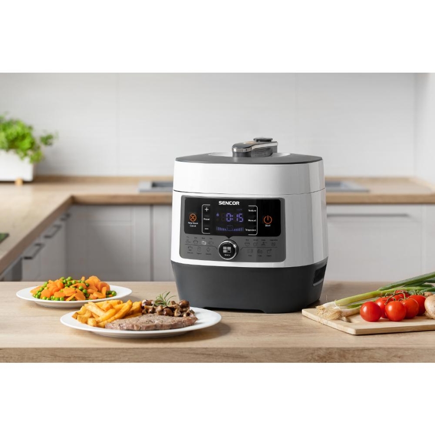 Sencor - Daugiafunkcinis elektrinis greitpuodis 5,5 l 1000W/230V balta/juoda