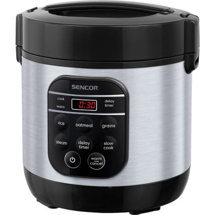 Sencor - Daugiafunkcis ryžių viryklė 350 W/230 V 0,6 l nerūdijančio plieno/juoda
