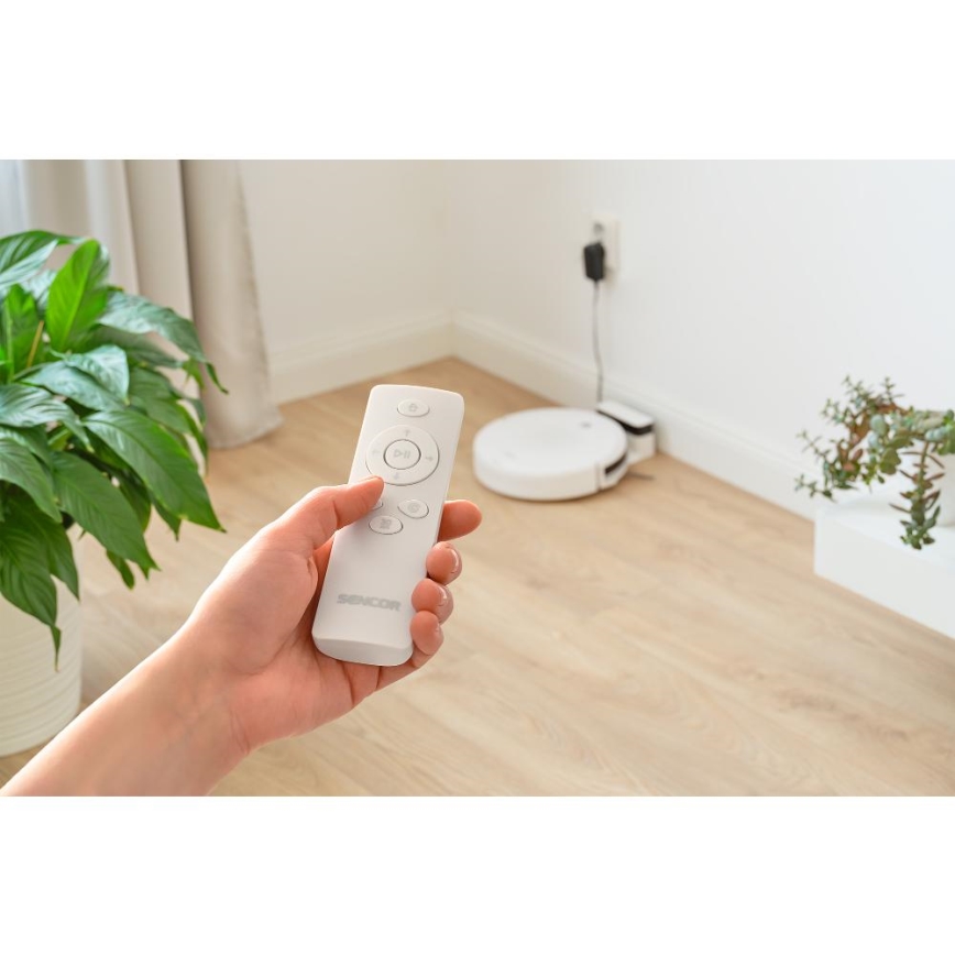 Sencor - Dulkių siurblys robotas su šluoste 2in1 18W/1500 mAh balta + nuotolinio valdymo pultas