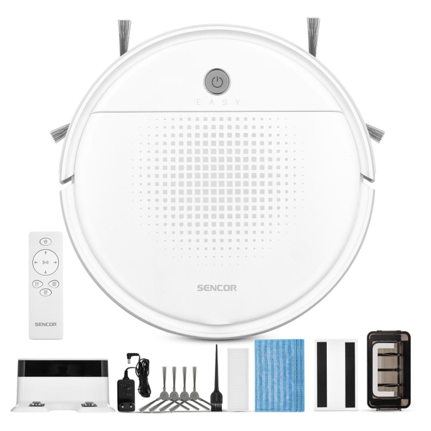 Sencor - Dulkių siurblys robotas su šluoste 2in1 18W/1500 mAh balta + nuotolinio valdymo pultas