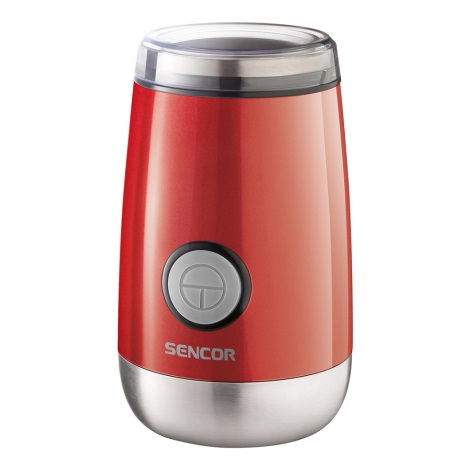Sencor - Elektrinė kavos pupelių malūnėlis 60 g 150W/230V raudona/chromas