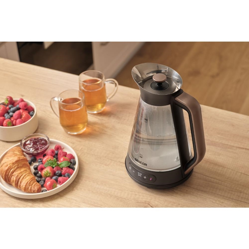 Sencor - Elektrinis virdulys su temperatūros reguliavimu 1,5 l 2150W/230V juodas/rožinio aukso