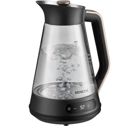 Sencor - Elektrinis virdulys su temperatūros reguliavimu 1,5 l 2150W/230V juodas/rožinio aukso