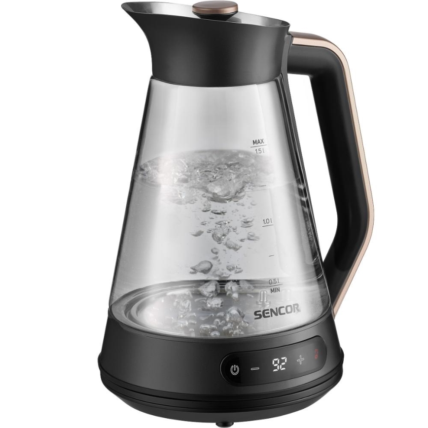 Sencor - Elektrinis virdulys su temperatūros reguliavimu 1,5 l 2150W/230V juodas/rožinio aukso