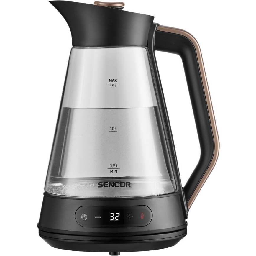 Sencor - Elektrinis virdulys su temperatūros reguliavimu 1,5 l 2150W/230V juodas/rožinio aukso