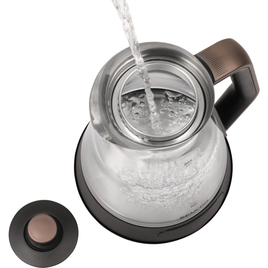 Sencor - Elektrinis virdulys su temperatūros reguliavimu 1,5 l 2150W/230V juodas/rožinio aukso