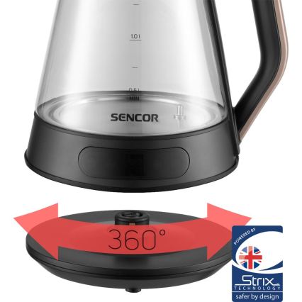 Sencor - Elektrinis virdulys su temperatūros reguliavimu 1,5 l 2150W/230V juodas/rožinio aukso